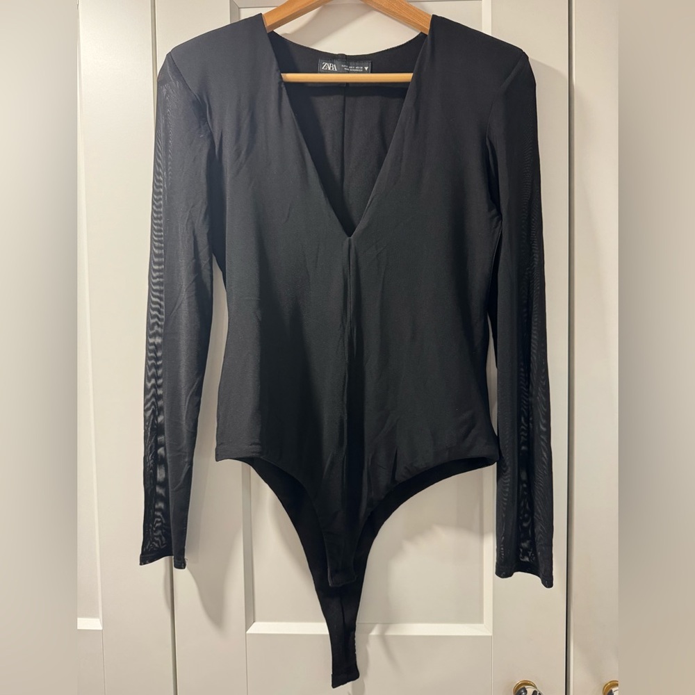Zara Charcoal V-Neck Bodysuit